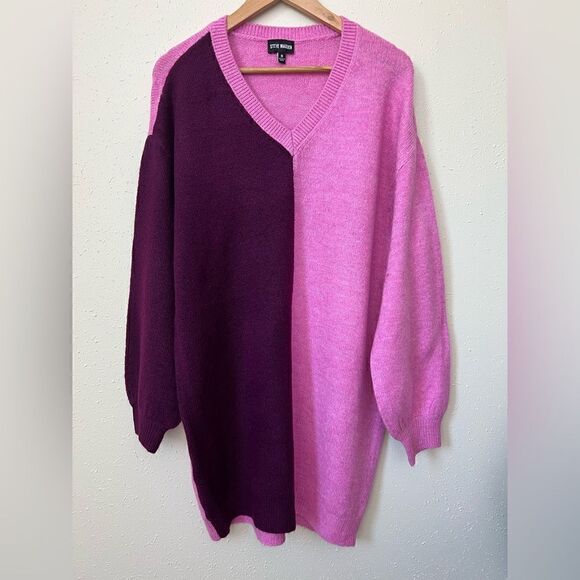 NWOT Steve Madden Colorblock Pink Burgundy Long Sweater Dress Size S - Picture 1 of 7
